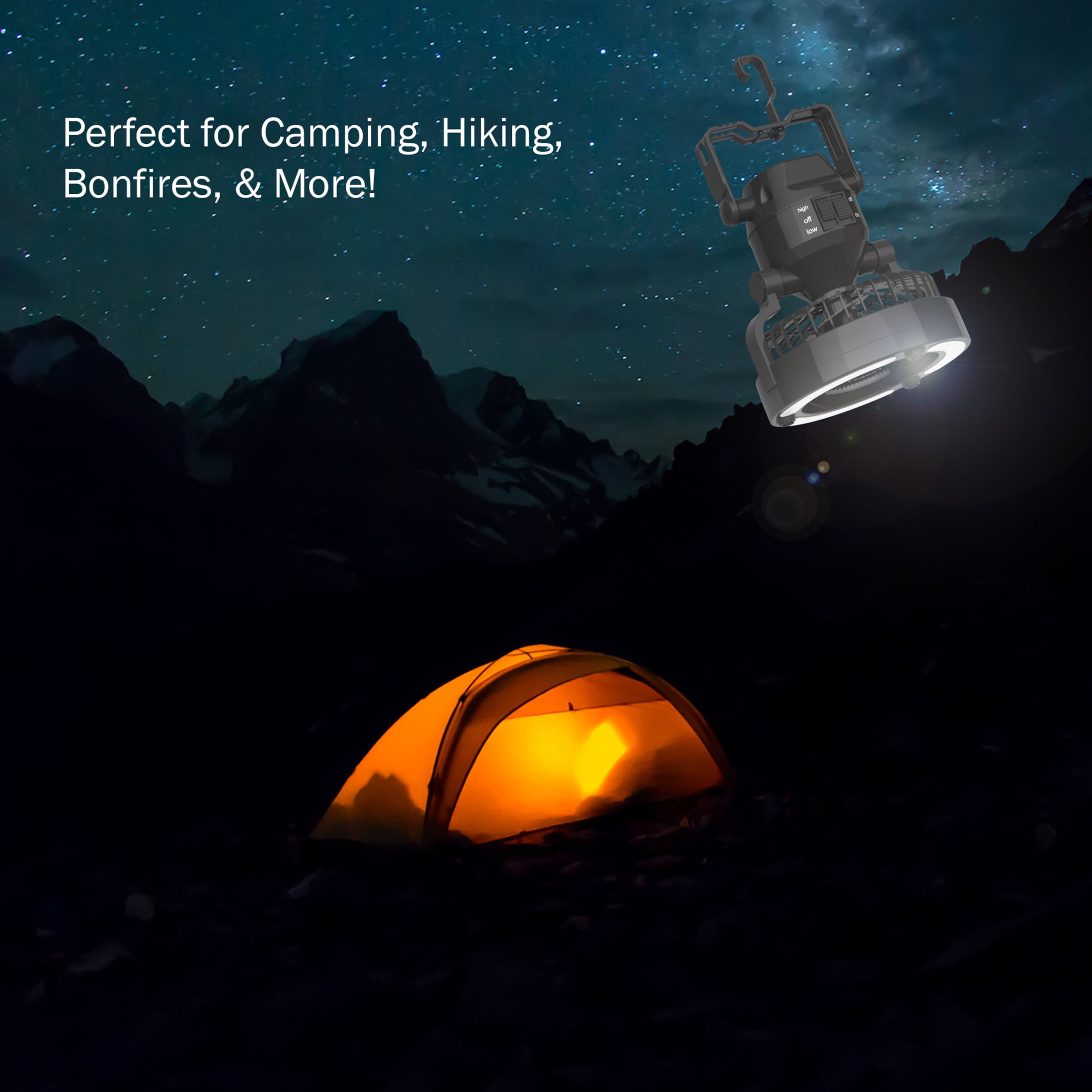 AIVANT Portable Camping LED Lantern 2 in 1 Battery Powered Personal Fans with Tent Ceiling Hook Outdoor Flashlight LED Lamp 