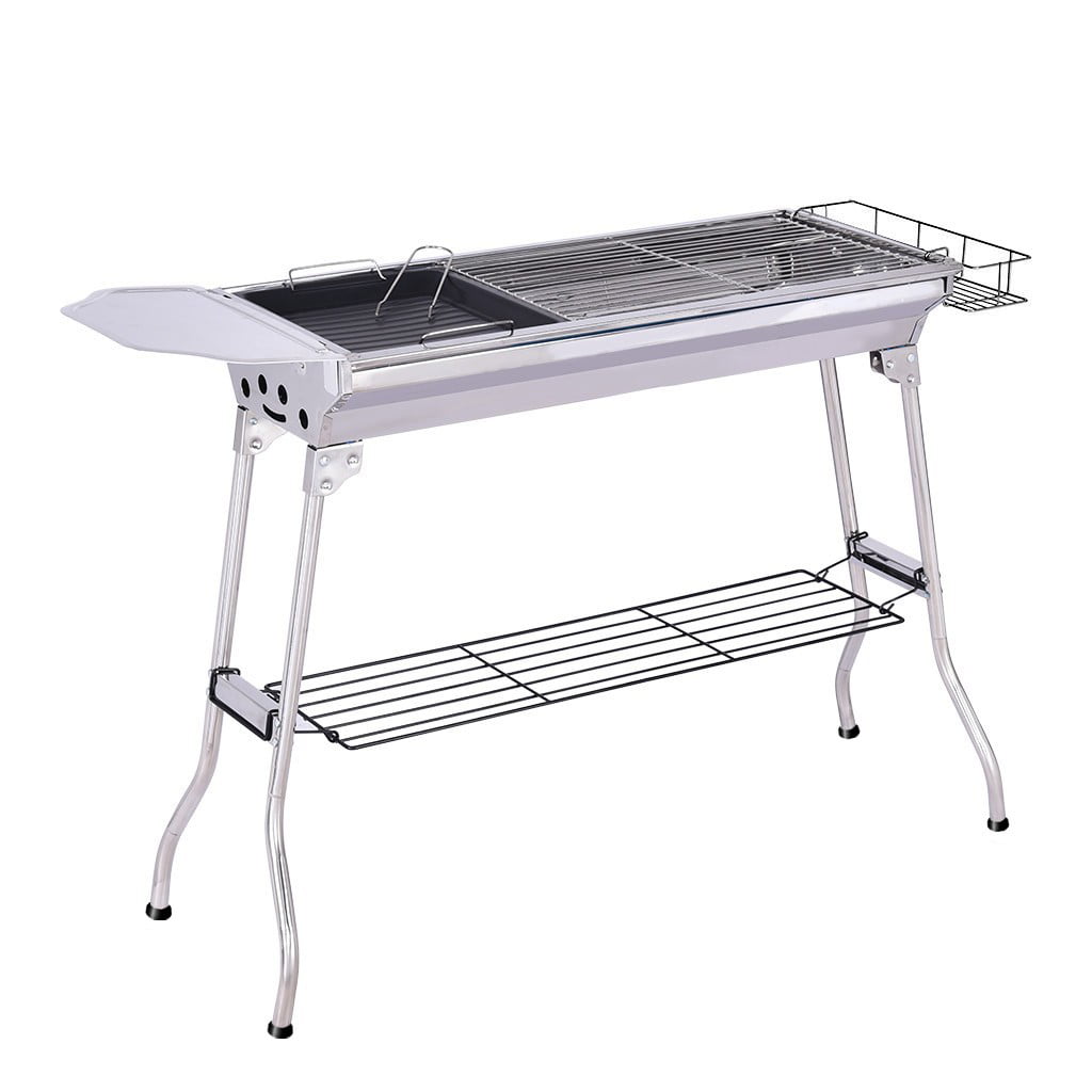 Portable Charcoal Griller BBQ Picnic Outdoor Stainless Steel Weaterproof EasyUse 