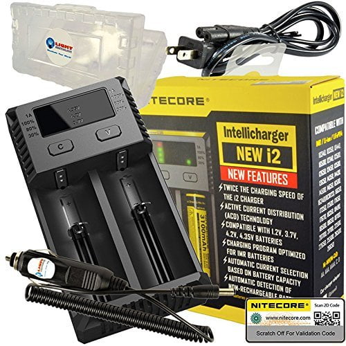 Nitecore i2 2016 Intellicharger Charger with 2x 18650s Car Adapter & Organizer