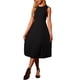 thumbnail image 2 of Vestido midi elegante de punto sin mangas con pliegues y dobladillo con volantes para mujer, color negro, 2 of 6
