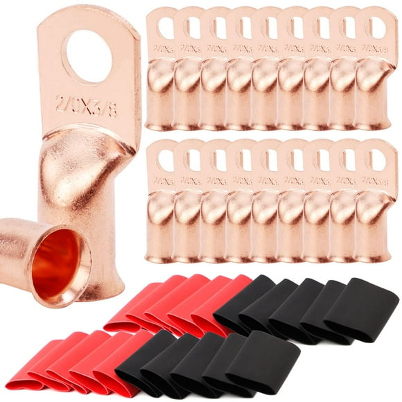 TKDMR 20 Pcs 20 Crampons de Batterie AWg-38, Crampons en Fil de Cuivre, Embouts de Câble de Batterie Robustes, Bornes d'Anneau Tubulaires, Crampons d'Anneau de Fil AWg, Connecteurs de Bornes de Batterie avec Tuyau Rétractable 3:1