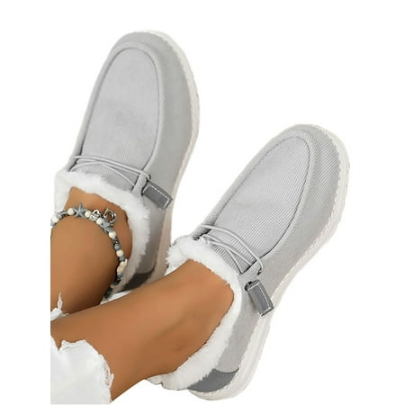 

SIMANLAN Slip On Sneakers for Women Ladies Shoes Wide Width Winter Warm Canvas Boat Loafers with Plush Lined Gray (plush lined) 8