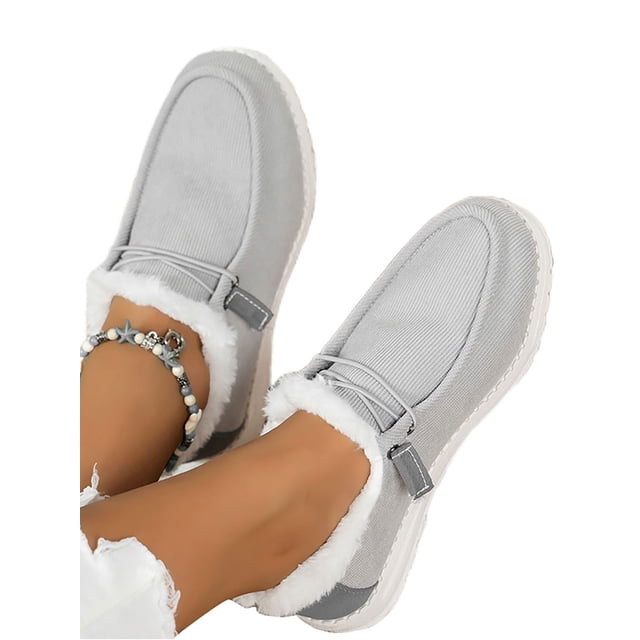 Oucaili Zapatos de invierno para mujer cálidos sin cordones en los tobillos con forro de felpa mocasines informales para conductores