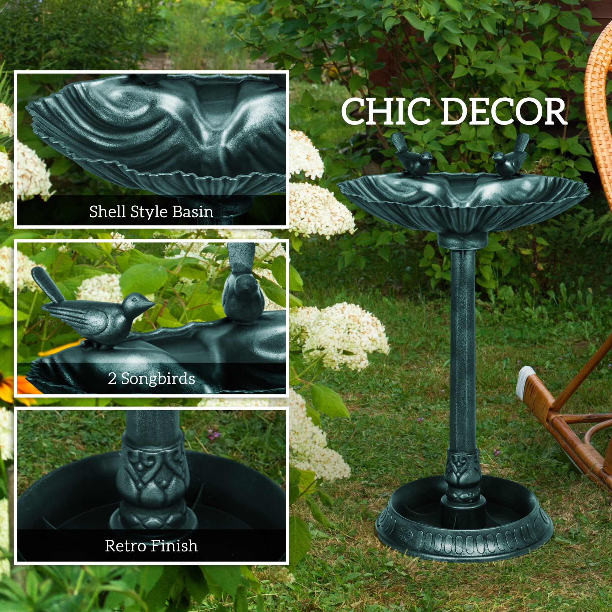 Outsunny Antique Bird Bath with Planter Pedestal, Vintage Decorative Birdbath, Bird Feeder Bowl, Verdigris
