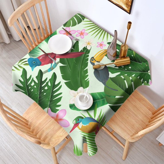 52x52in(132x132cm) Square Tablecloth, Waterproof Polyester Table Cover, Wrinkle Resistant & Washable Fabric for Dining, Kitchen, Picnic, Tropical Leaf Print