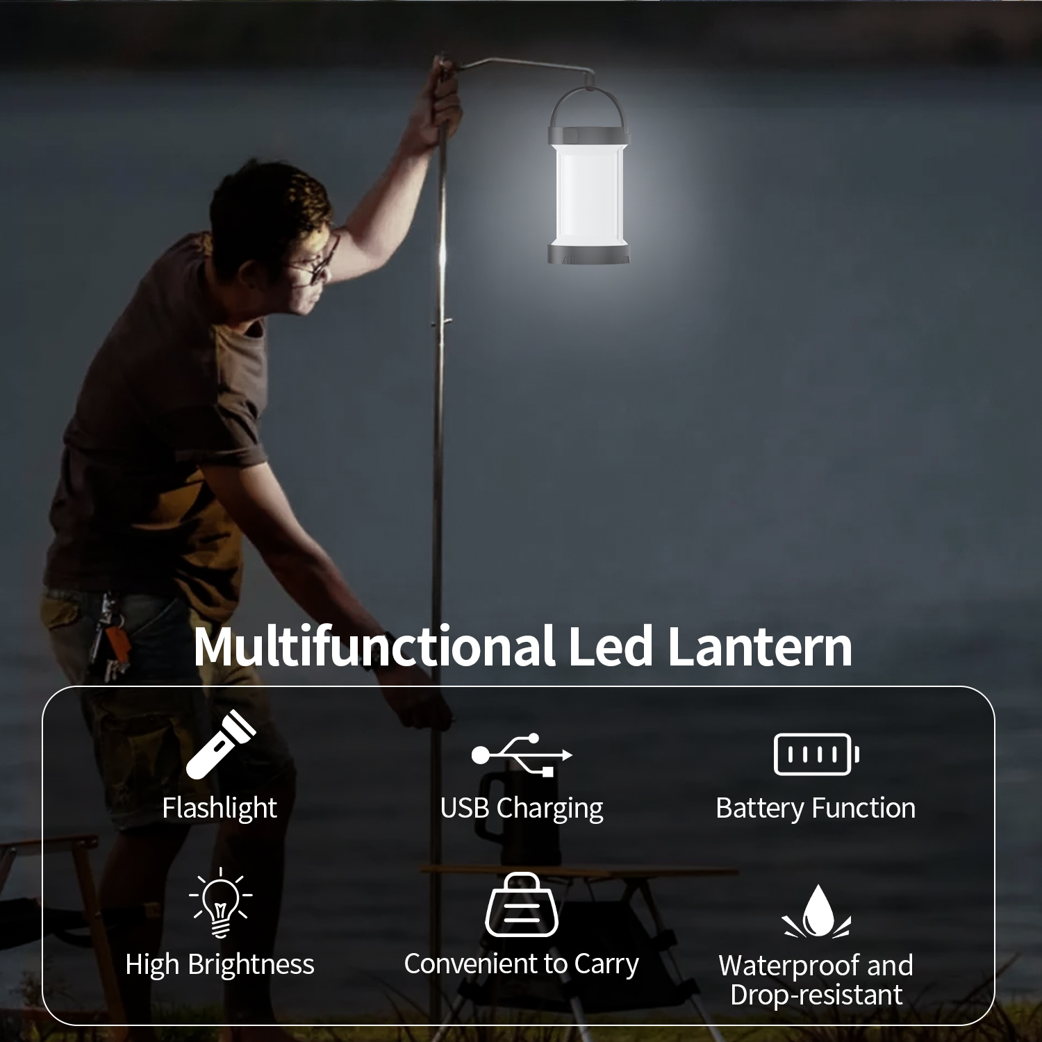 Ikristin Solar Camping Lantern, IPX5 Waterproof, Rechargeable Camping Lantern with Hand-Cranked, Camping Essentials for/Tent/Hiking 1PC