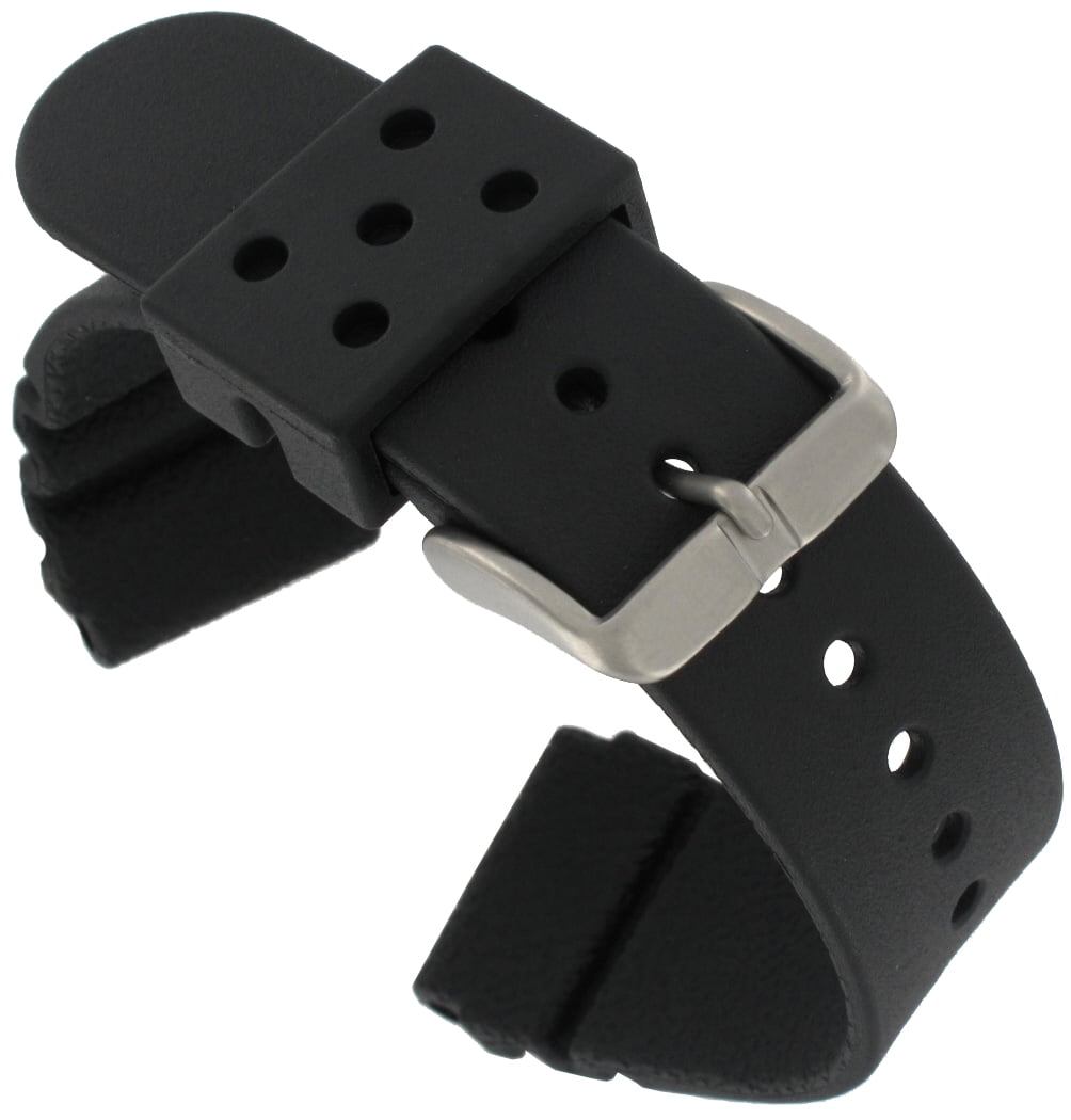 Hadley Roma MS3260 22mm Long Black Polyurethane Watch Band X-Long
