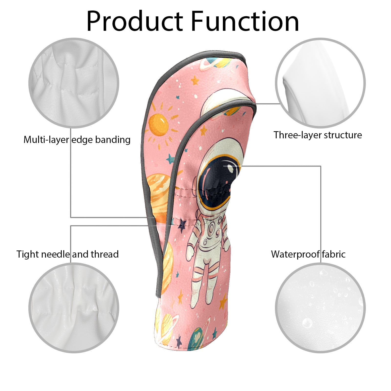 Golf Club Covers PU Leather Waterproof Head Covers for Fairway Woods Hybrids Astronaut Pattern