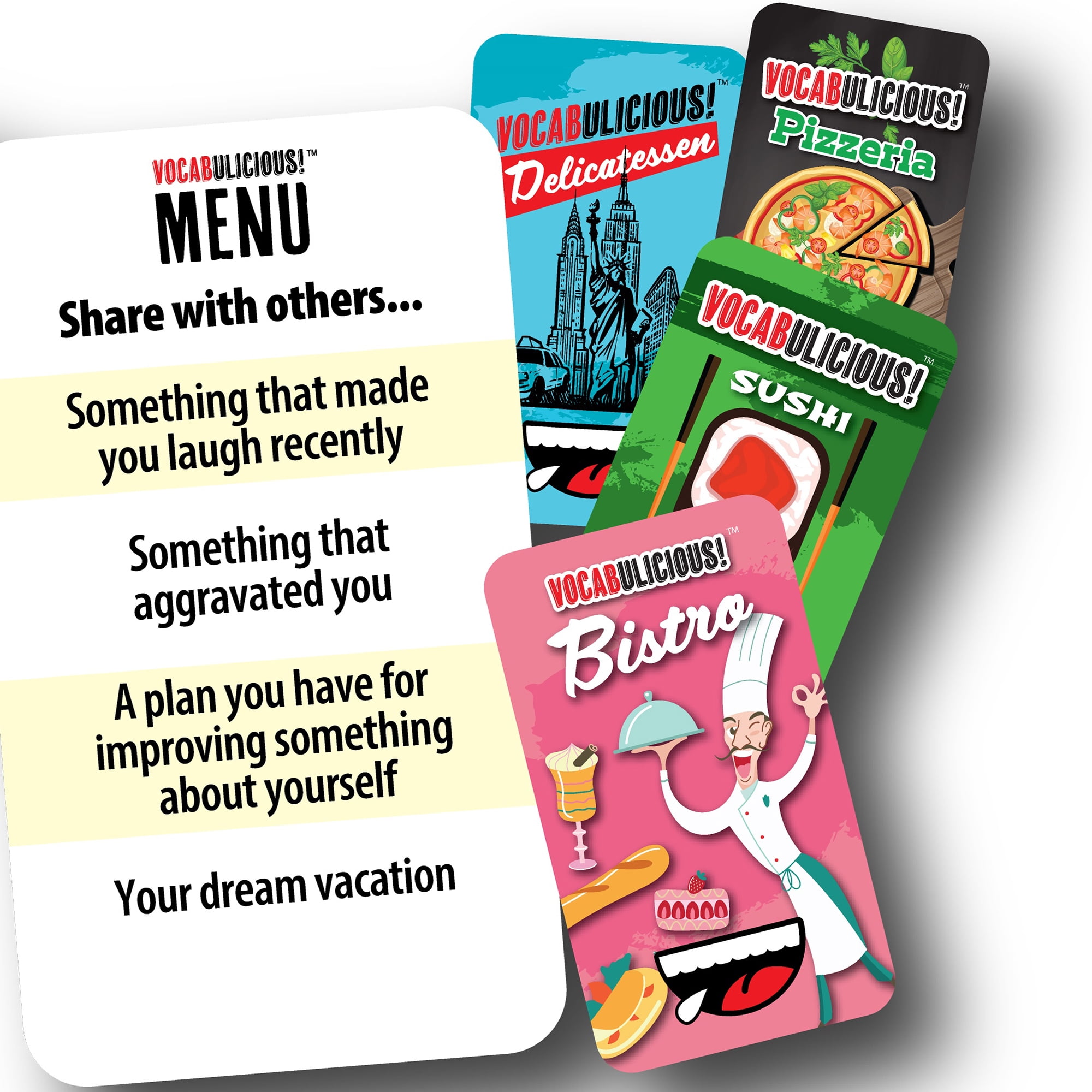 Vocabulicious! - Mealtime Laughs & Learning, Conversation Word Card Game, 200+ Word Cards, Ages 8+, 2-8 Players