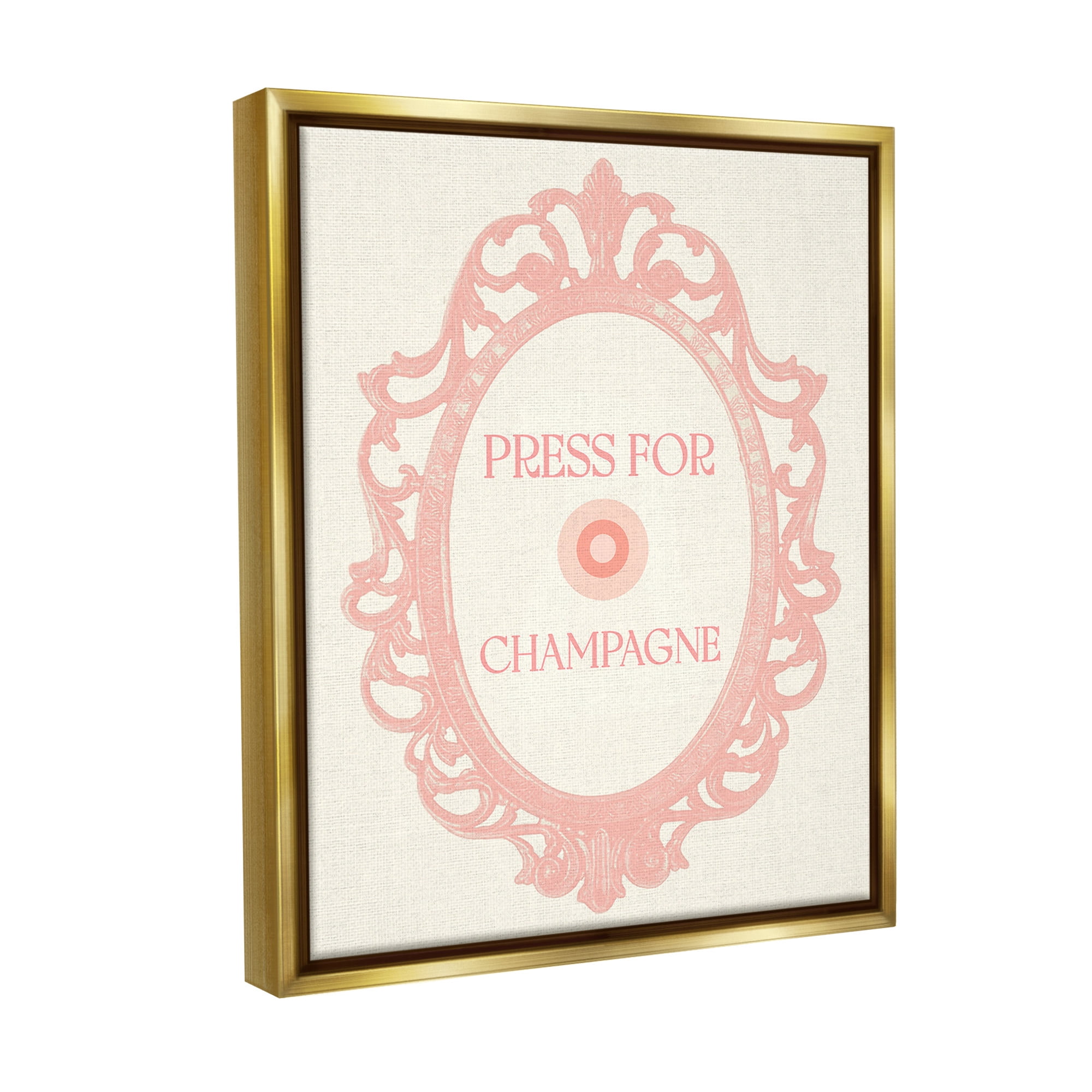 Stupell Industries Press For Champagne Food & Beverage Painting Gold Floater Framed Canvas Art Print Wall Art, 25 x 31