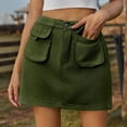 thumbnail image 6 of Women Cargo Jean Skirt Elastic High Waisted Skirts Trendy Drawstring Button Down Dress, 6 of 6
