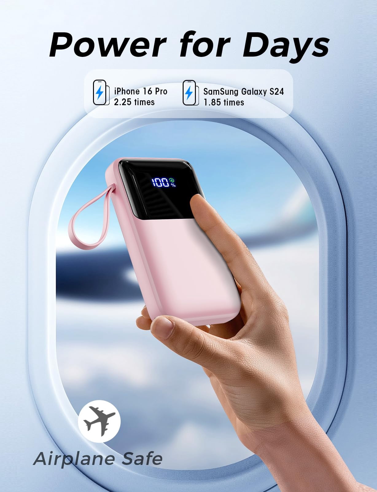 Power Bank, 15000mAh Portable Charger with Built in Cable, 22.5W Fast Charging, 6 Outputs, Slim Travel Essential Battery Pack with LED Display, Compatible with iPhone 17/16/15/14/13, Samsung, iPad