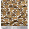 thumbnail image 1 of Soimoi Brown Heavy Satin Fabric Leaves,Mushroom & Porcupine Cartoon Print Fabric by the Yard 54 Inch Wide, 1 of 3