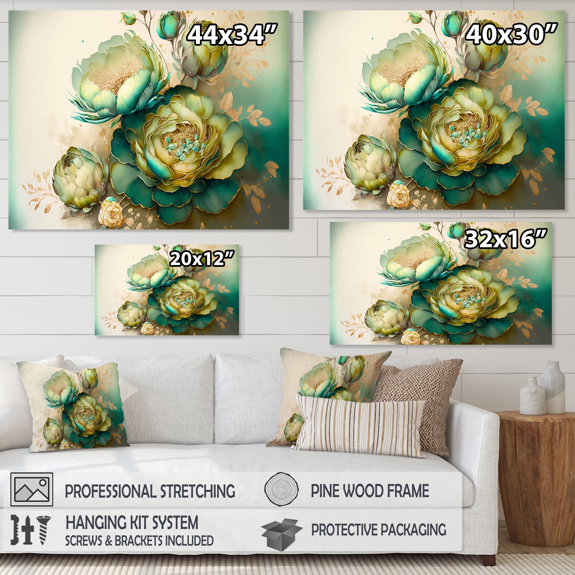 Designart Green Blooming Rose Canvas Wall Art