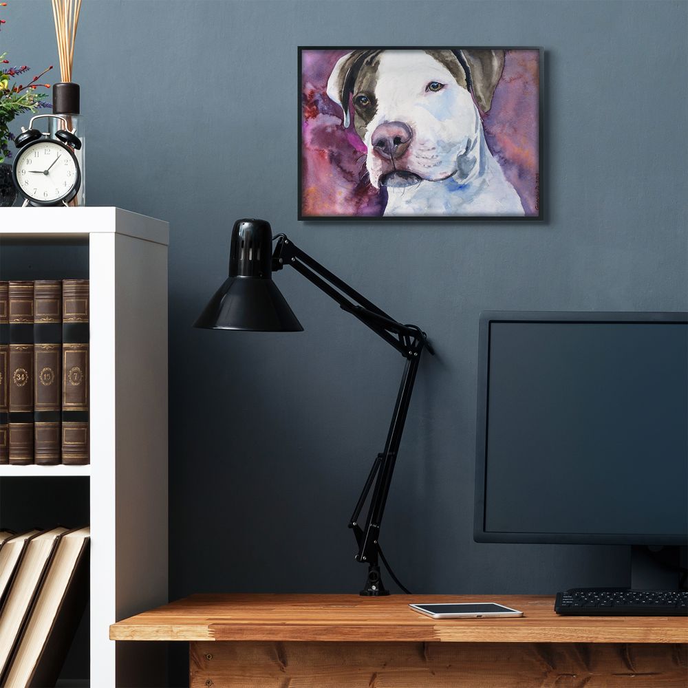 Stupell Industries Pit Bull Dog Pet Animal Purple Watercolor Painting Framed Giclee Texturized Art by George Dyachenko