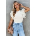 thumbnail image 4 of Women's Beige Dotty Mesh Ruffle Sleeve Ribbed Knit Top, 4 of 18