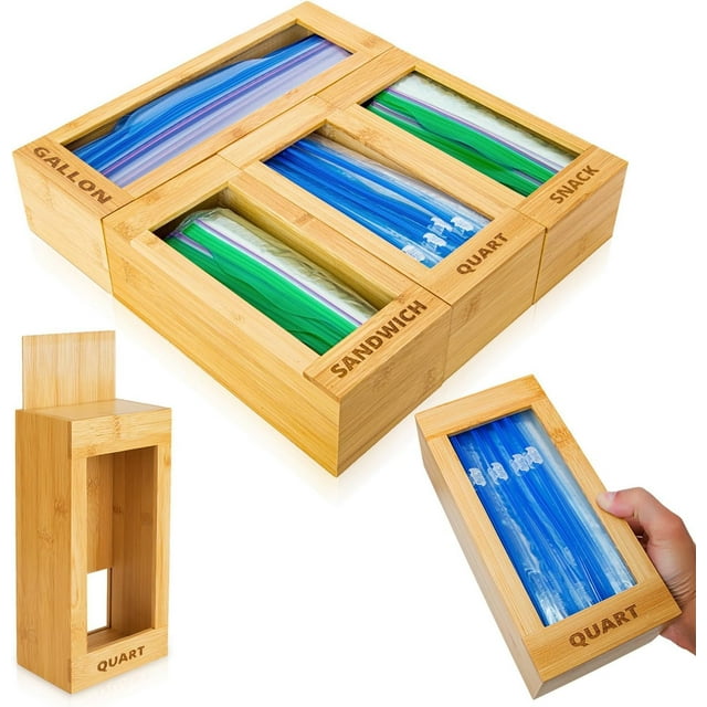 Bolsa organizadora de almacenamiento de bolsas de plástico para alimentos, de bambú, de HomeAid