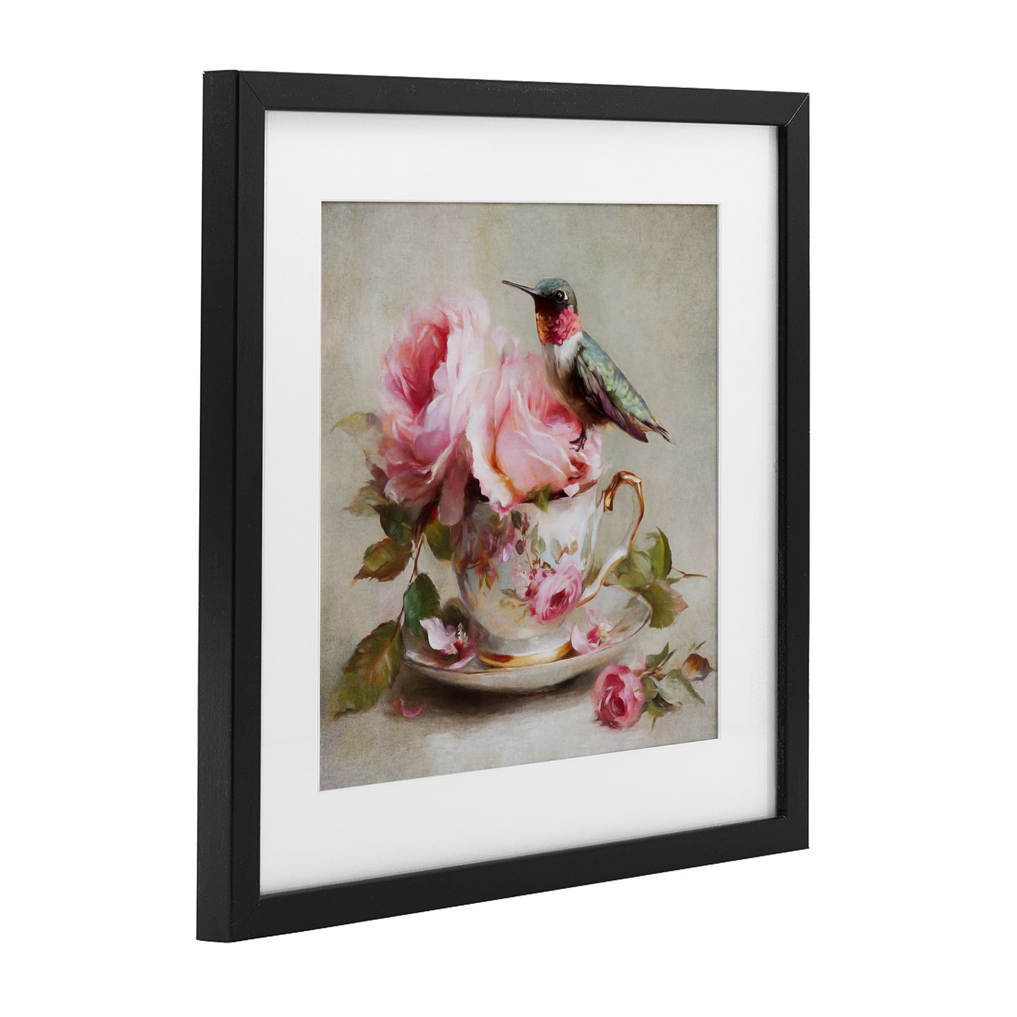 Stupell Industries Hummingbird & Tea Cup Black Framed Print Under Glass, design by Tina LeCour