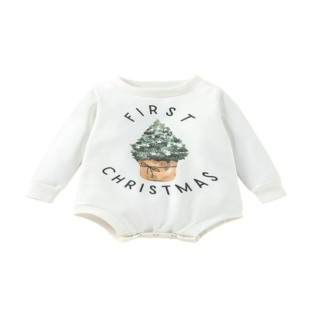 Chandails en Molleton d'Automne pour Bébés Filles Garçons Manches Longues Col Rond Imprimé Arbre de Noël Combinaison Décontractée