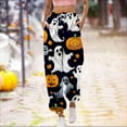 thumbnail image 2 of HCURIBAD Halloween Pants for Women Halloween Pajama Pants Women's Printed Casual Drawstring High Waisted Drawstring Pants, Wide Leg Yoga Pants, Flowy Pants for Women, Halloween Pajama Pants Orange S, 2 of 5