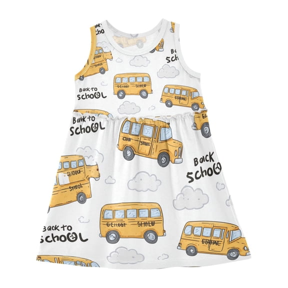 Girls Dress School Bus Sleeveless Dress for Girls Hem A-Line Casual Sundress