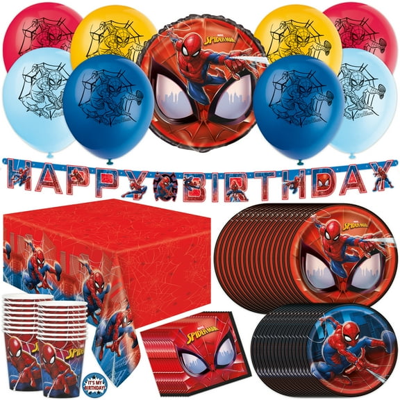 Spiderman Birthday Decorations | 16 Guests | Spiderman Party Decorations | Balloons, Tablecloth, Plates, Cups, Napkins, Sticker