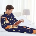 thumbnail image 6 of Salouo Corgi Lying With Moons And Stars Print Button-Front Long Sleeve Pajama Set for Men, Soft 2Pjs Men's Long Sleeve Sleepwear-Large, 6 of 7