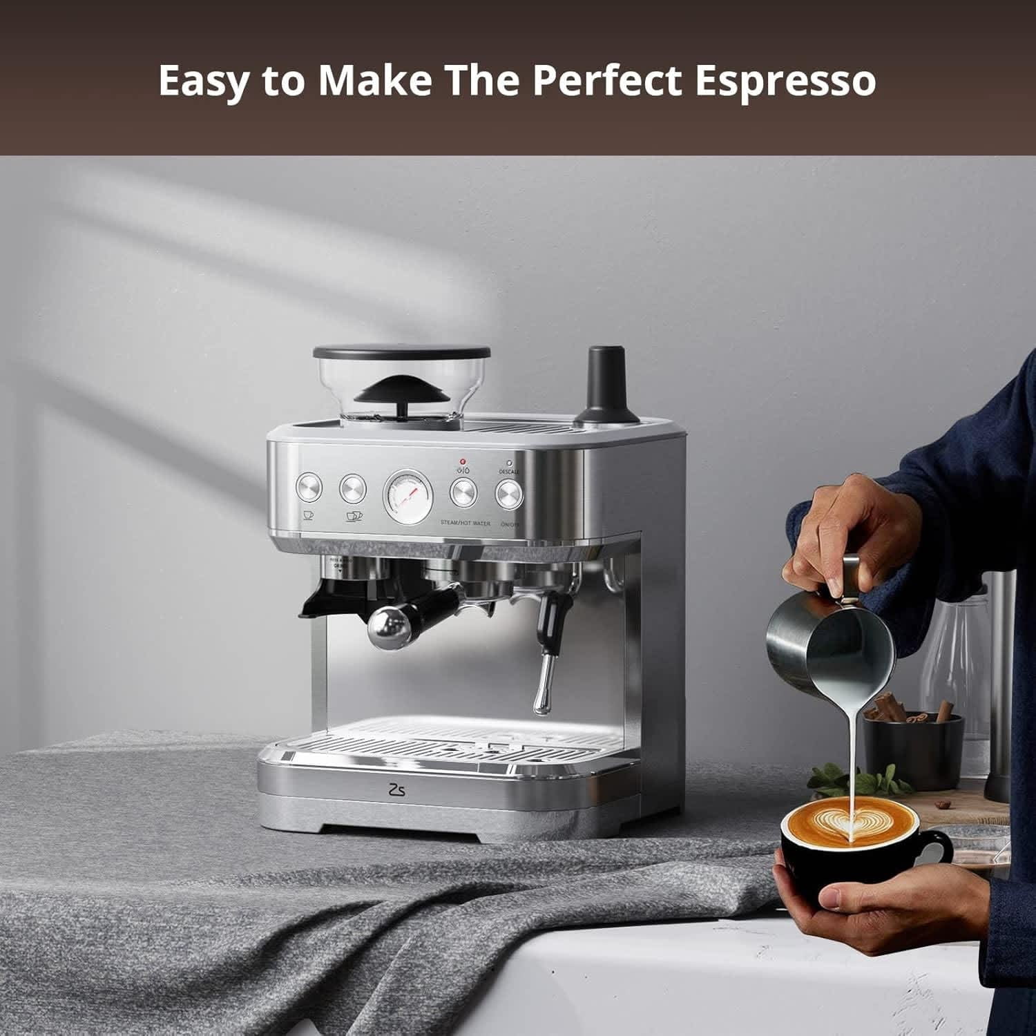 EastVita Semi-automatic espresso machine 20 bar with grinder stainless steel with automatic milk frother