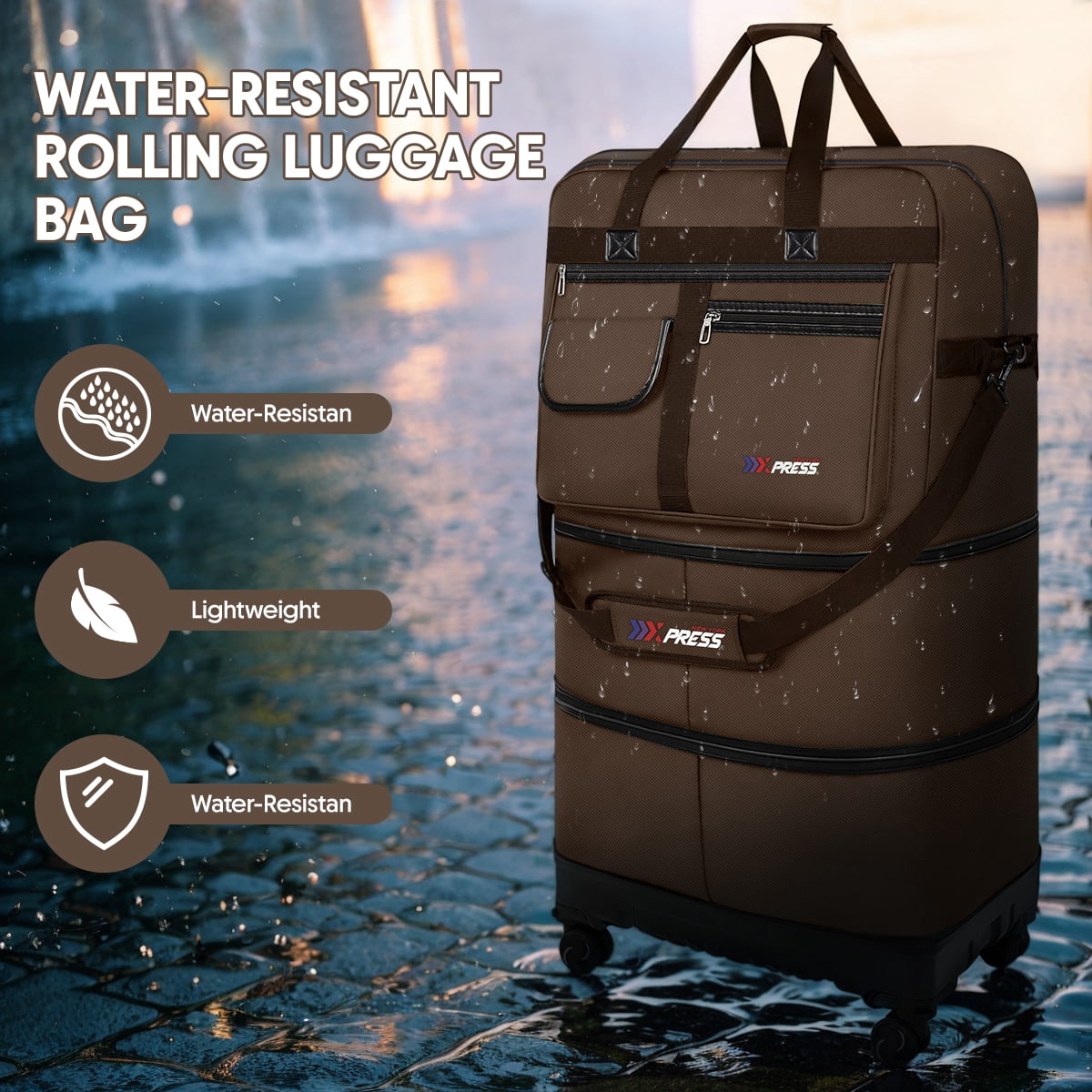 36" Expandable Foldable Suitcase Bag Large Collapsible Rolling Luggage Bag for Storage, Moving & Abroad Travel, Chocolate, JM