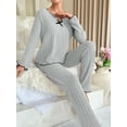 thumbnail image 3 of Women's 2 Piece Lounge Set Ribbed Pajamas Set Long Sleeve Sleepwear Fall Winter Loungewear Outfits Matching Clothes, 3 of 7