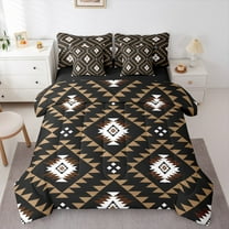 Manfei Tribal Aztec Teens Bedding Comforter Set 7 Pieces, Brown Geometric Triangle Full Bedding Set, Western Bohemian Reversible Fitted Sheet Flat Sheet, Ultra Soft Home Decor