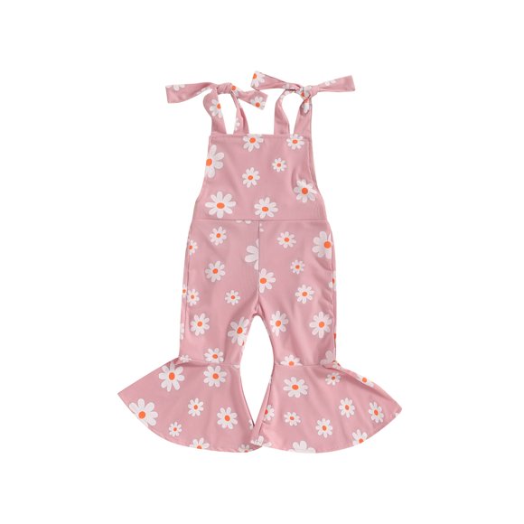 EYIIYE Toddler Girls Summer Flare Jumpsuit 6M 12M 18M 2T 3T 4T Kids Sleeveless Overalls Pants Daisy Print Tie-Up Bell-Bottoms Romper Infant Sweet Cute Daily Floral Clothes