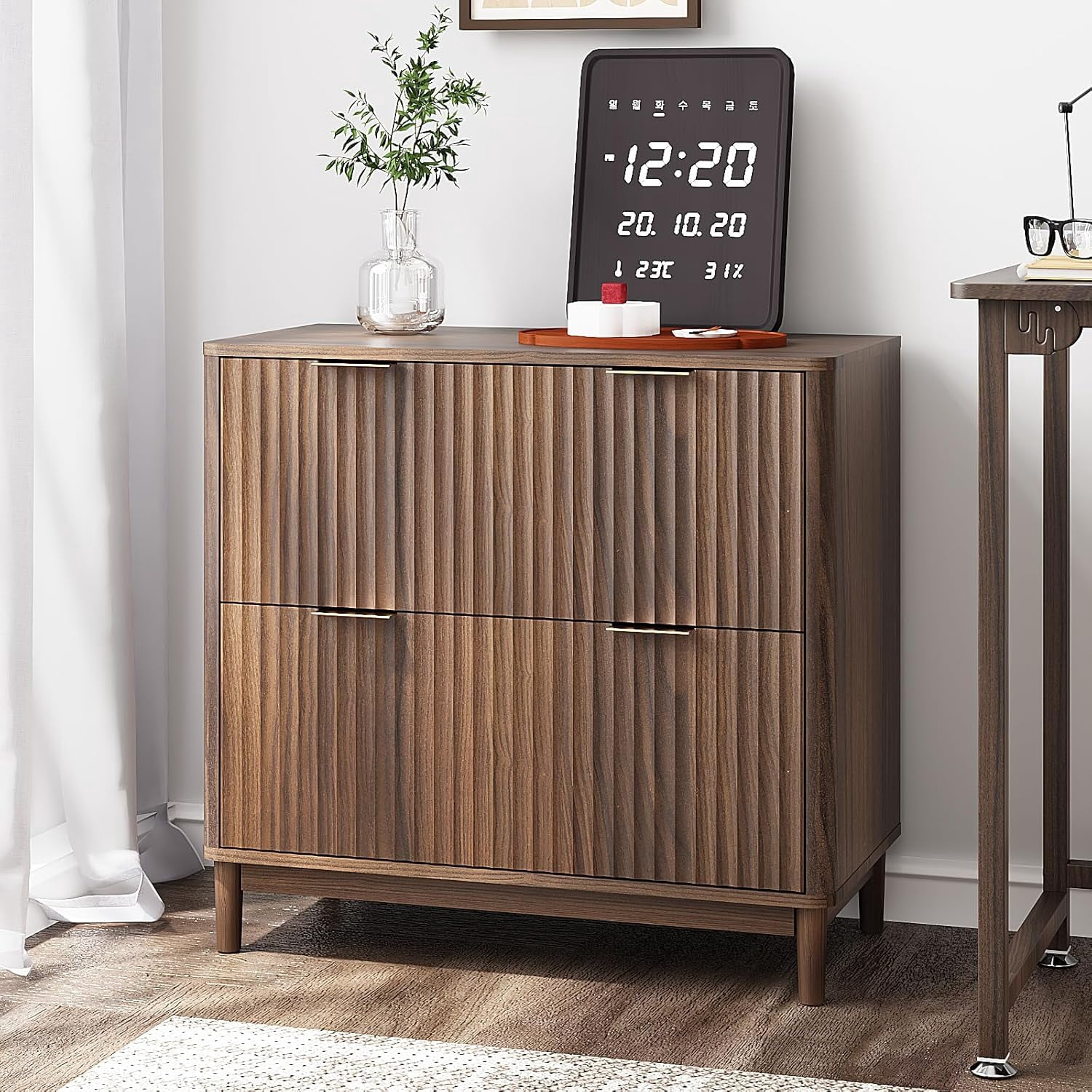 Ktaxon Wood 2-Drawer File Cabinet Office Filing Organizer for Home Office, Filing Cabinet Nightstand for Letter Legal A4 Size File Folder Storage, Brown