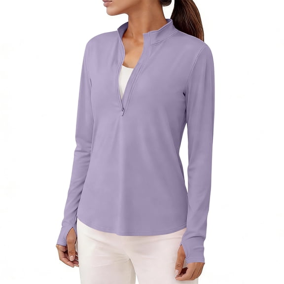 Karight Womens Long Sleeve Half Zip Pullover Stand Collar Athletic Tops Casual Slim Fit Workout Shirts with Thumb Holes