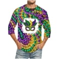 thumbnail image 1 of TIMIFIS 3/4 Chemise à Manches Homme Mardi Gras T-Shirt Col Rond Décontracté Ample Imprimés Carnaval Fête Vacances, 1 of 3