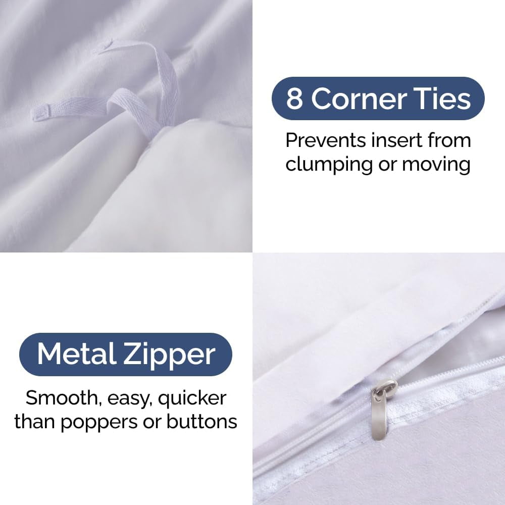 CGK Linens 3-Piece Premium Duvet Cover Set - Queen Size Soft Comforter Cover With Zipper & Matching Pillowcases, White