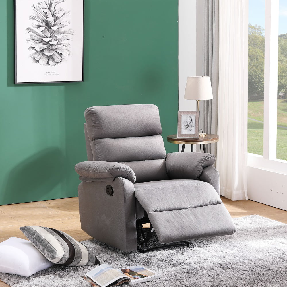 Manual Recliner Chair Fabric Armchair Sofa Padded Living Room Chaise Footrest 