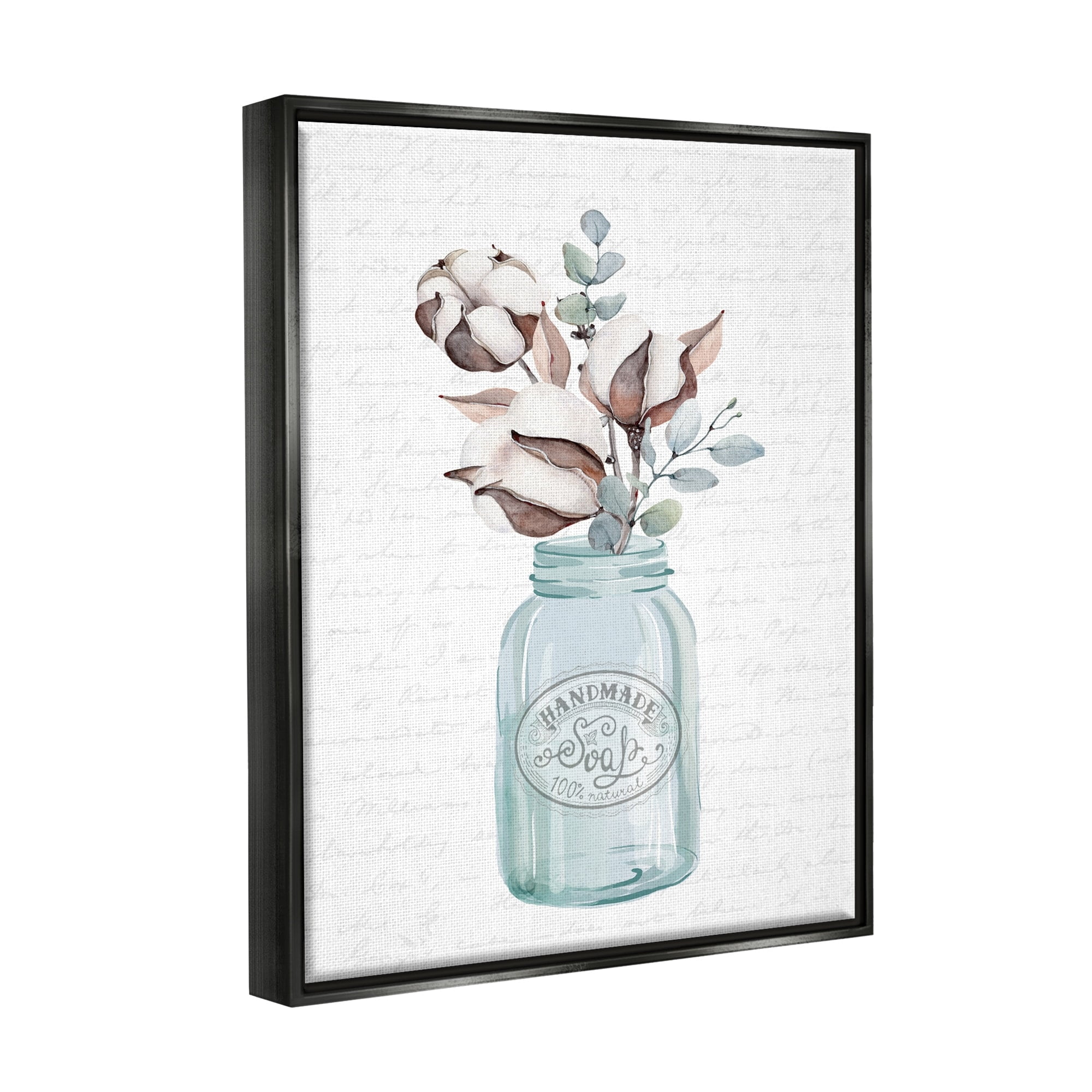 Stupell Industries Rustic Brown Flower Plant Sprigs Vintage Jar Cursive Graphic Art Metallic Gold Floating Framed Canvas Print Wall Art, Design by Lettered and Lined