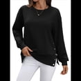 thumbnail image 1 of Sudadera Informal de Cuello Redondo para Mujer, Holgada, Suave y de Larga. Negro L, 1 of 10