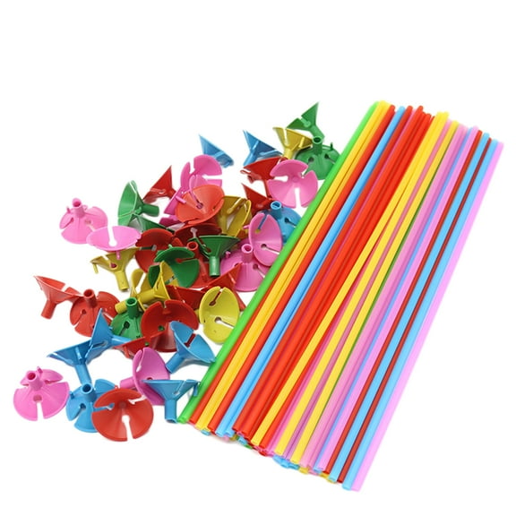Melantax 100 Sets Plastic Balloon Stick Holders with Cups for Wedding Party Anniversary Decoration (Colorful/40cm)