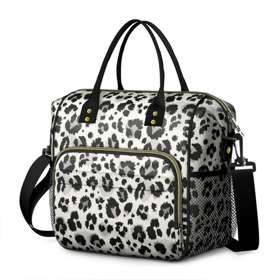 Black and White Leopard Pattern Womens Lunch Box for Work,Insulated Large Lunch Bag for Tween and Teen,Loncheras Para Mujer,Leakproof Adult Lunch Bag for Work,Beach,Travel,Picnic,Camping