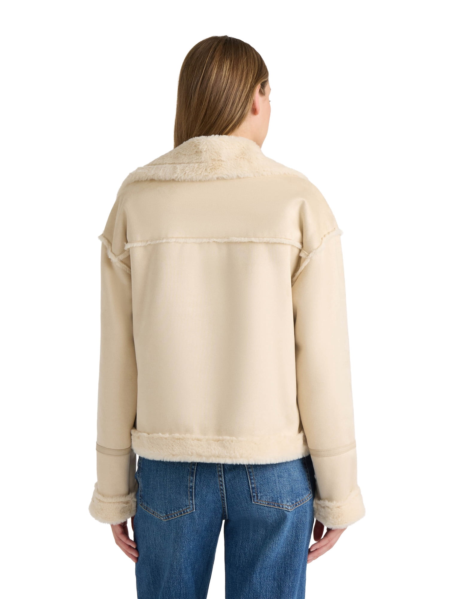 NOVELTI Womens Faux Shearling Short Zip Up Biker Jacket