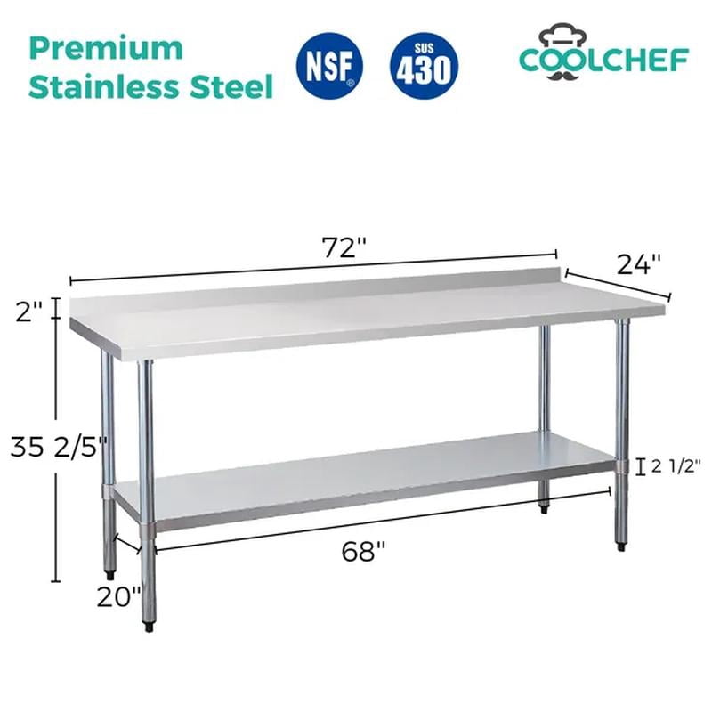 18-Gauge Stainless Steel Commercial Work Table with Backsplash and Undershelf