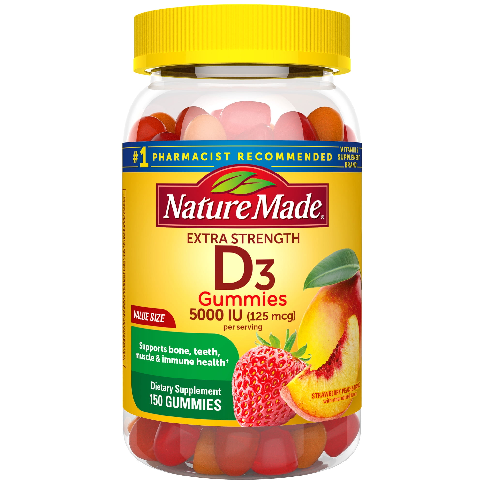 Nature Made Vitamin D3 5000 IU Gummies, Immune Support, Dietary Supplement, 150 Count