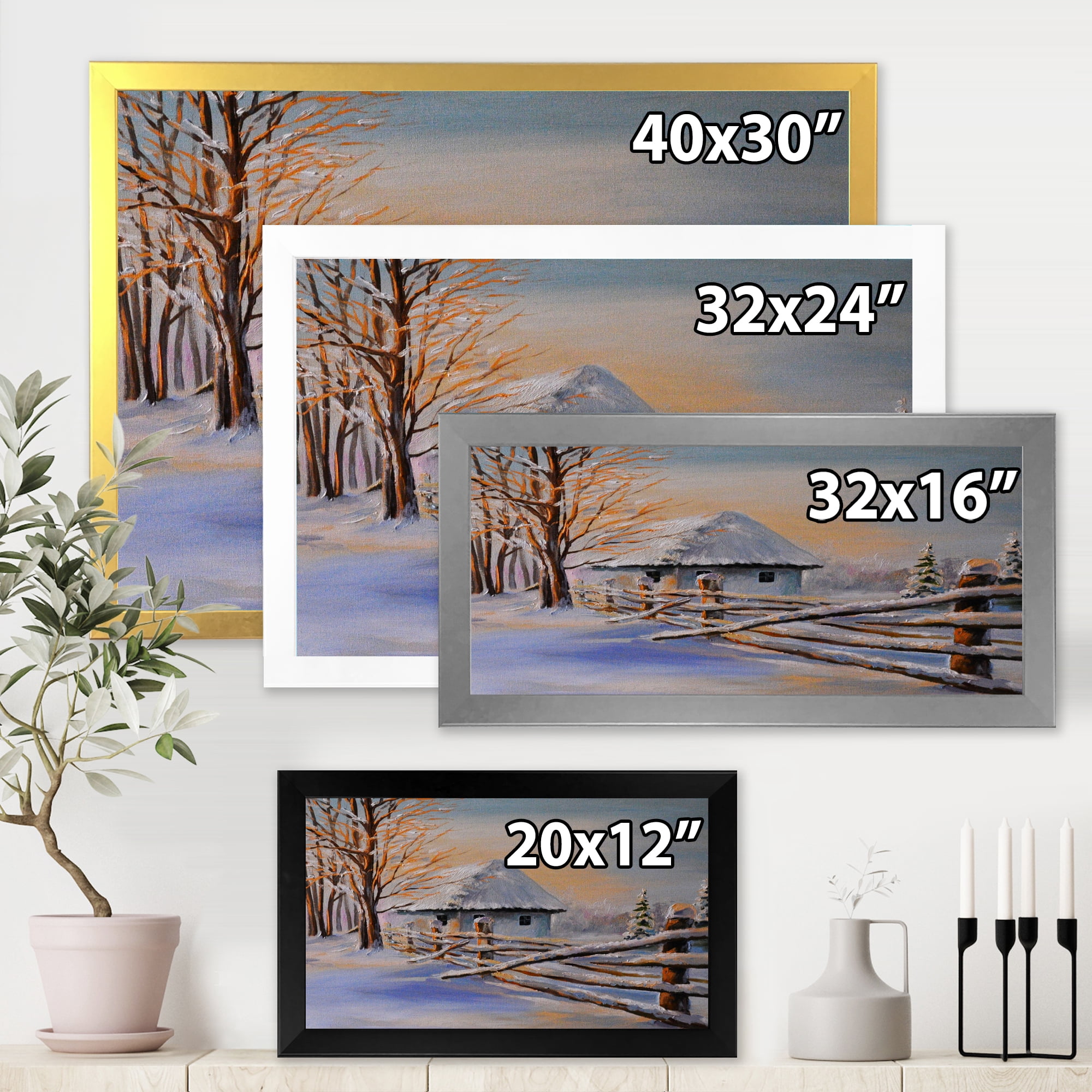 Designart 'Traditional Cottage Covered With Snow In Winter II' Traditional Framed Art Print