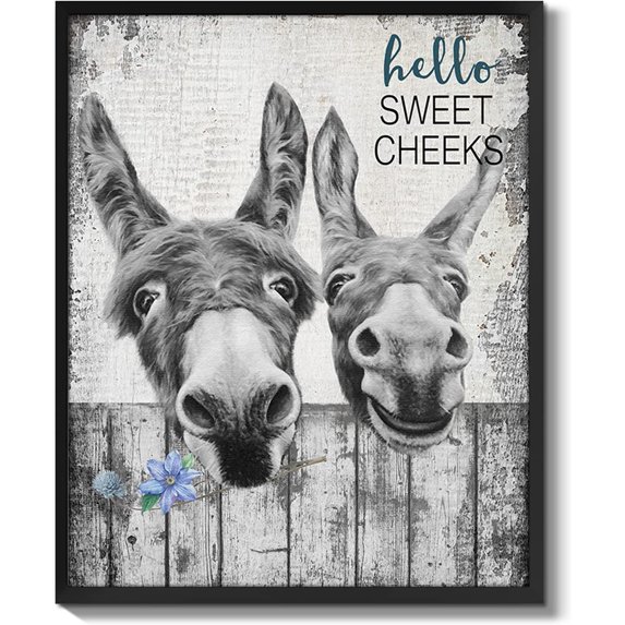 Farmhouse Bathroom Wall Art Donkey Poster Black and White Painting Funny Donkey Pictures for Wall Rustic Canvas Print Animal Wall Décor (8"x10" Unframed)