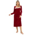 thumbnail image 2 of WBQ Women's Velvet Nightgowns Long Sleeve Square Neck Nightdress Vintage Sleepwear Nightshirt Elegant Pajama Dress Long Sleepshirts Ladies Lightweight Lounge Dress, S-2XL, 2 of 5