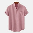 thumbnail image 2 of LIIPEE Men Shirts Summer Casual Solid Color Stand Neck Short Sleeve Shirt With Pockets Male Button Up Loose Fit Fashion Tops Comfortable Breathable Soft Daily Shirts,Red,L, 2 of 3