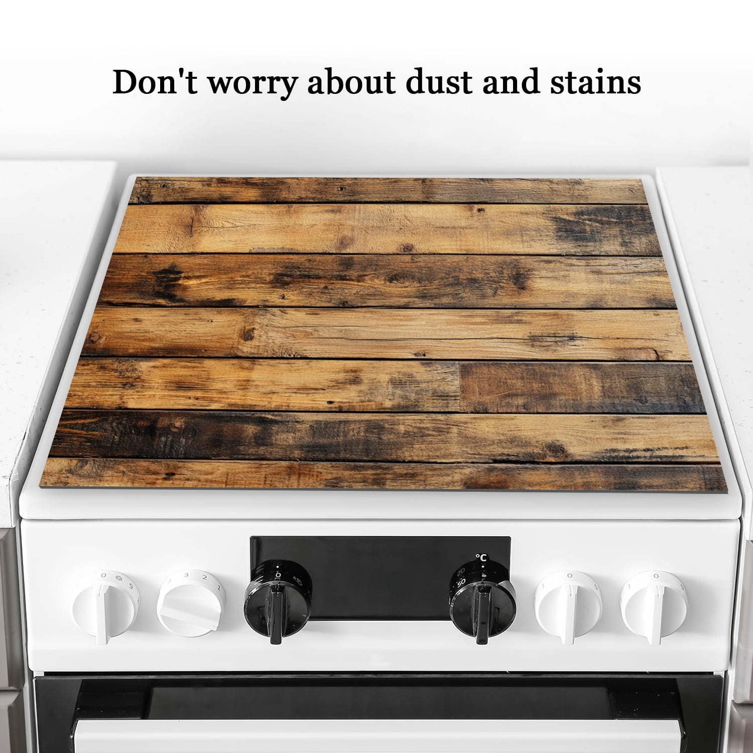 Electric Stove Top Cover Protector, Rustic Brown Wood Print Diatomite Glasstop Protector Stove Mat, Square Washable Waterproof Stovetop Pad for Kitchen RV (28×20 Inch)