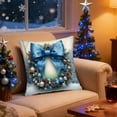 thumbnail image 5 of Blue Pillow Case, Blue Bow Wreath Design, Pillow Cover, Winter Wonderland Throw Pillow, Bedroom Living Room Couch Pillowcases, Home Background Decor, 5 of 6
